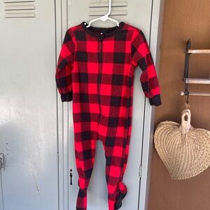 Old Navy Red and Black Plaid Footie One Piece